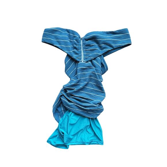 Revolve Privacy Please Teal Striped Off-Shoulder Mini Dress Small Feminine Club - Picture 7 of 7